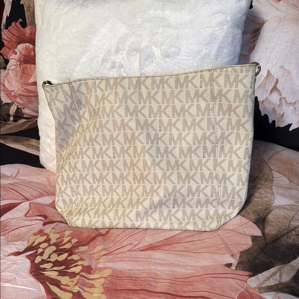 Michael Kors Cream Monogram Shoulder Bag with Gold Hardware